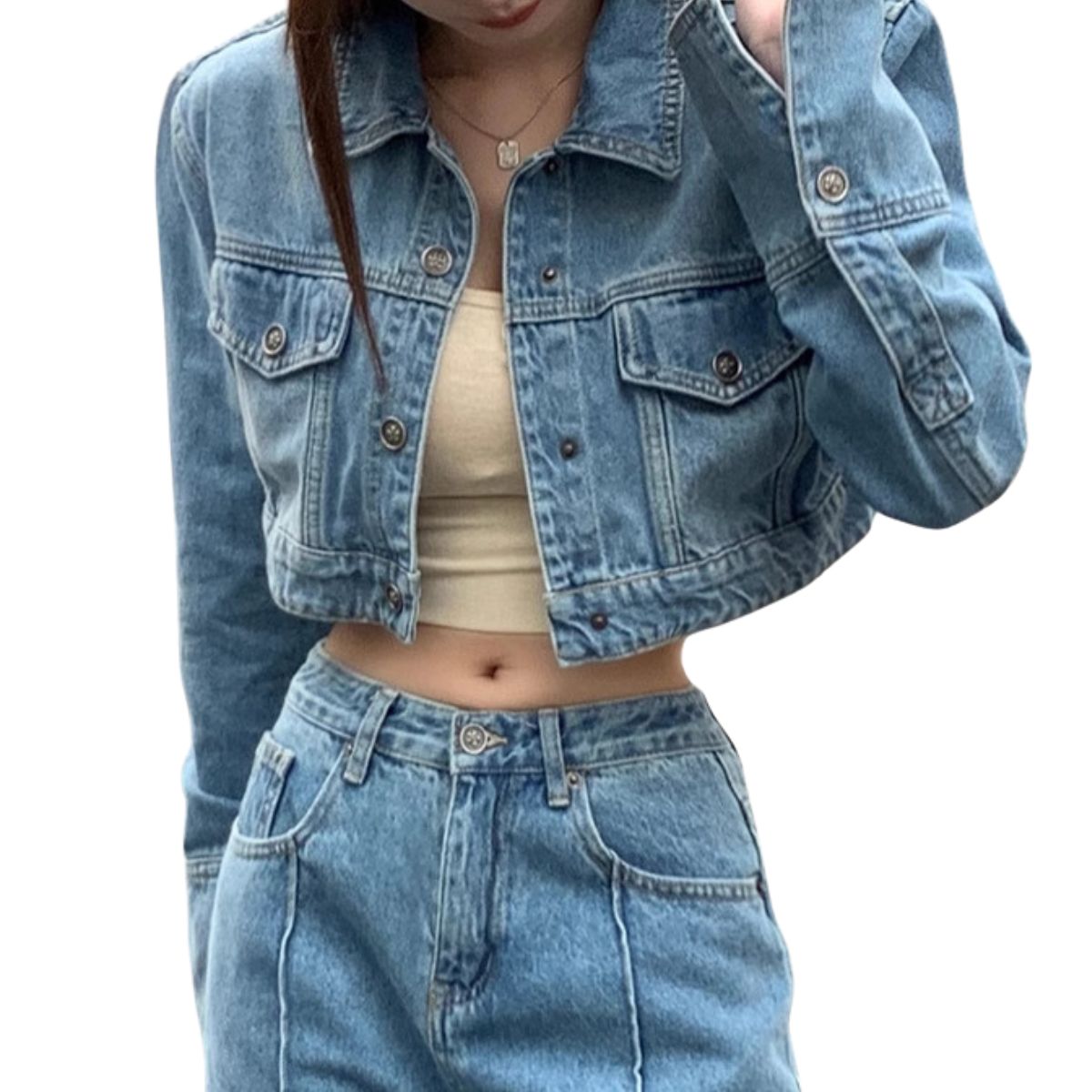 Vintage Washed Cropped Denim Jacket