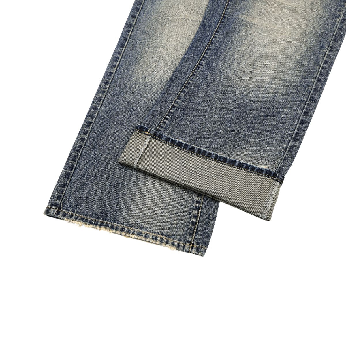 Loose Straight‑Leg Vintage Whiskered Jeans