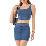 Knit Denim Square Neck Cropped Tank