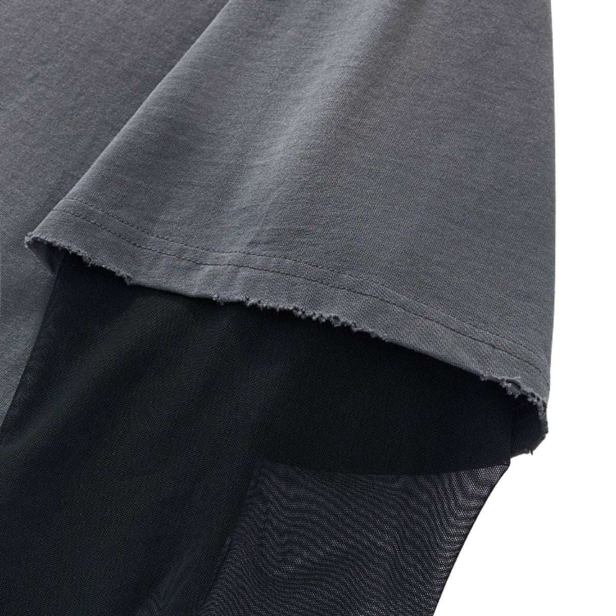 Acid‑Wash Distressed Layered‑Look Contrast Long Sleeve T‑Shirt