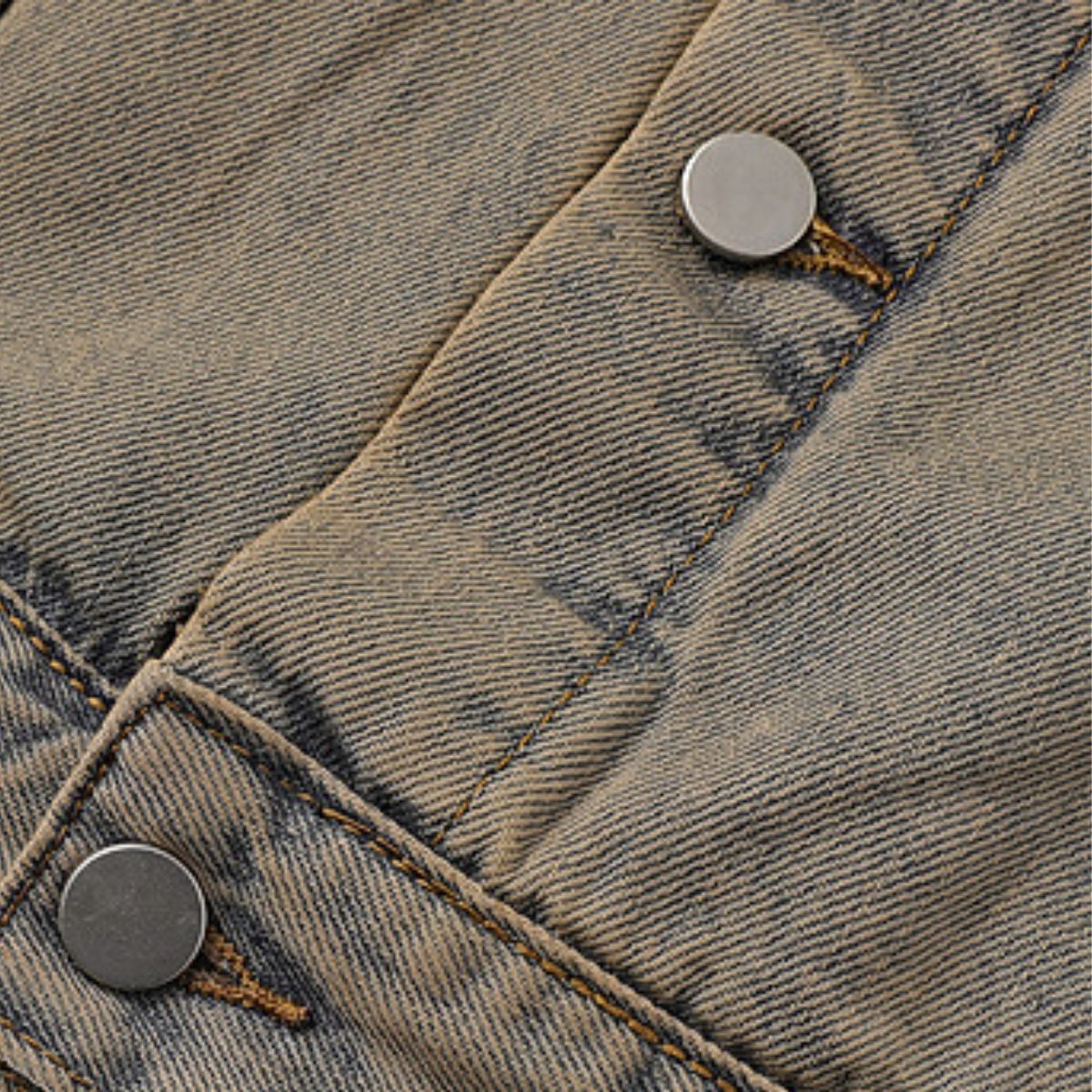 Unisex Retro Street style Distressed Washed Blue&yellow Mud-dyed Denim Jacket