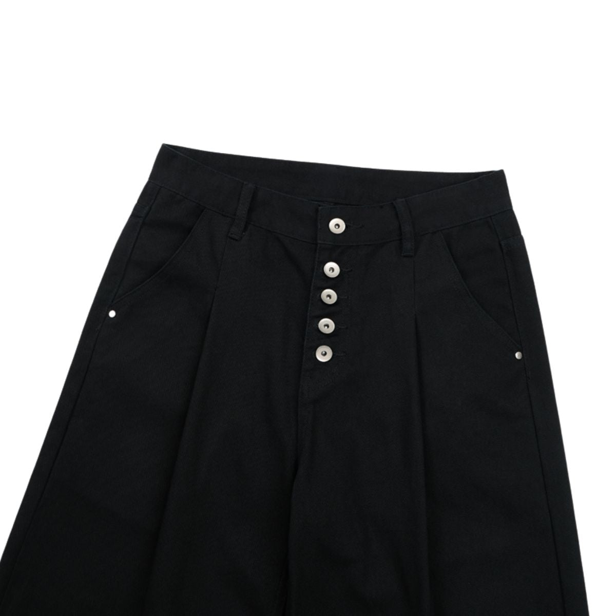 Button‑Fly Pleated Wide Leg Trousers