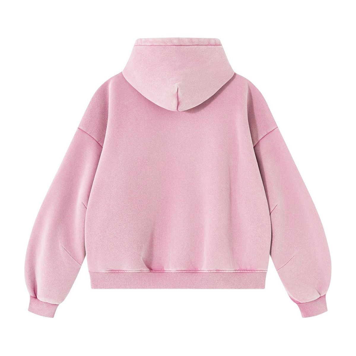 Vintage Washed Distressed Curved‑Sleeve Fleece‑Lined Hoodie