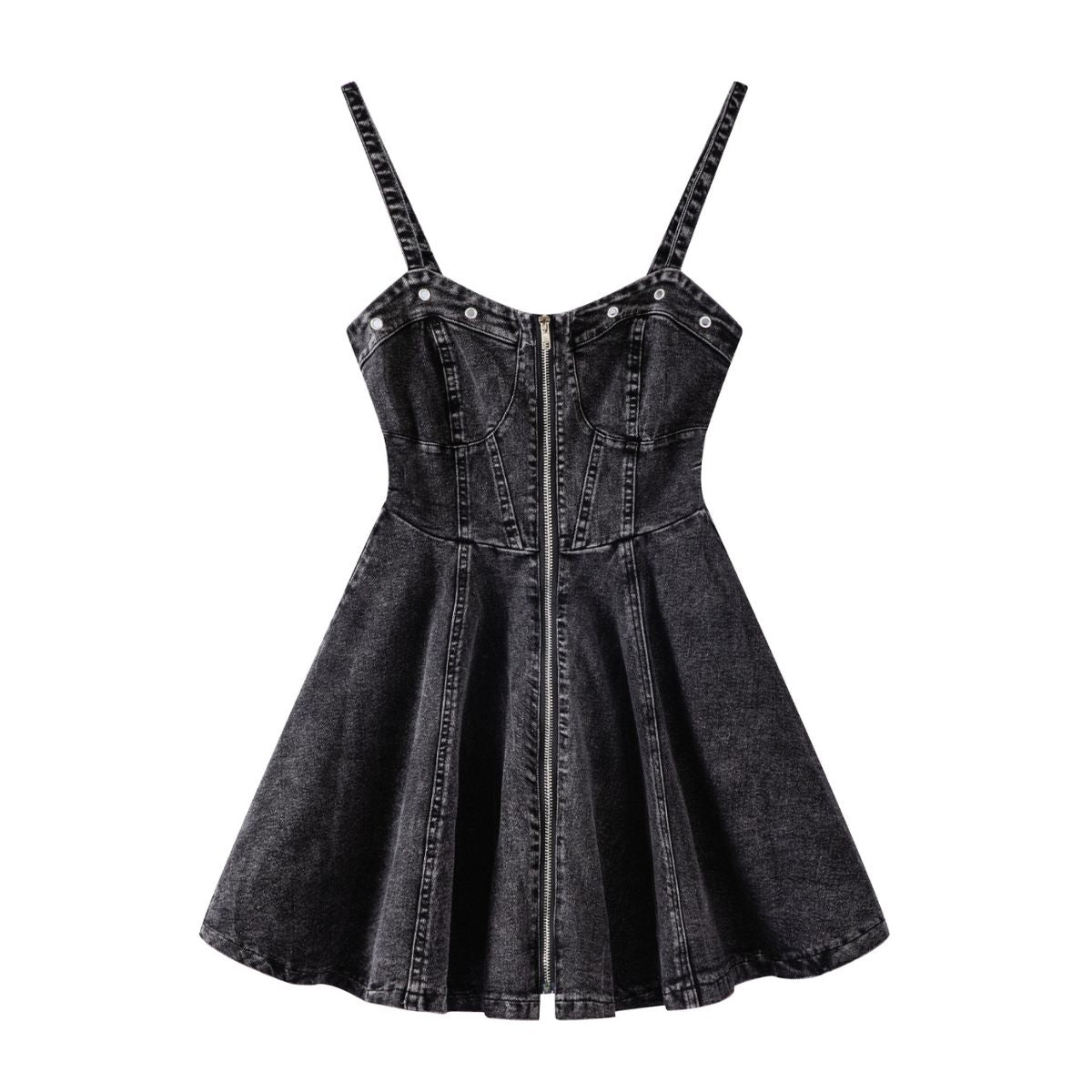 Falda vaquera con bordado de perlas y lavado vintage