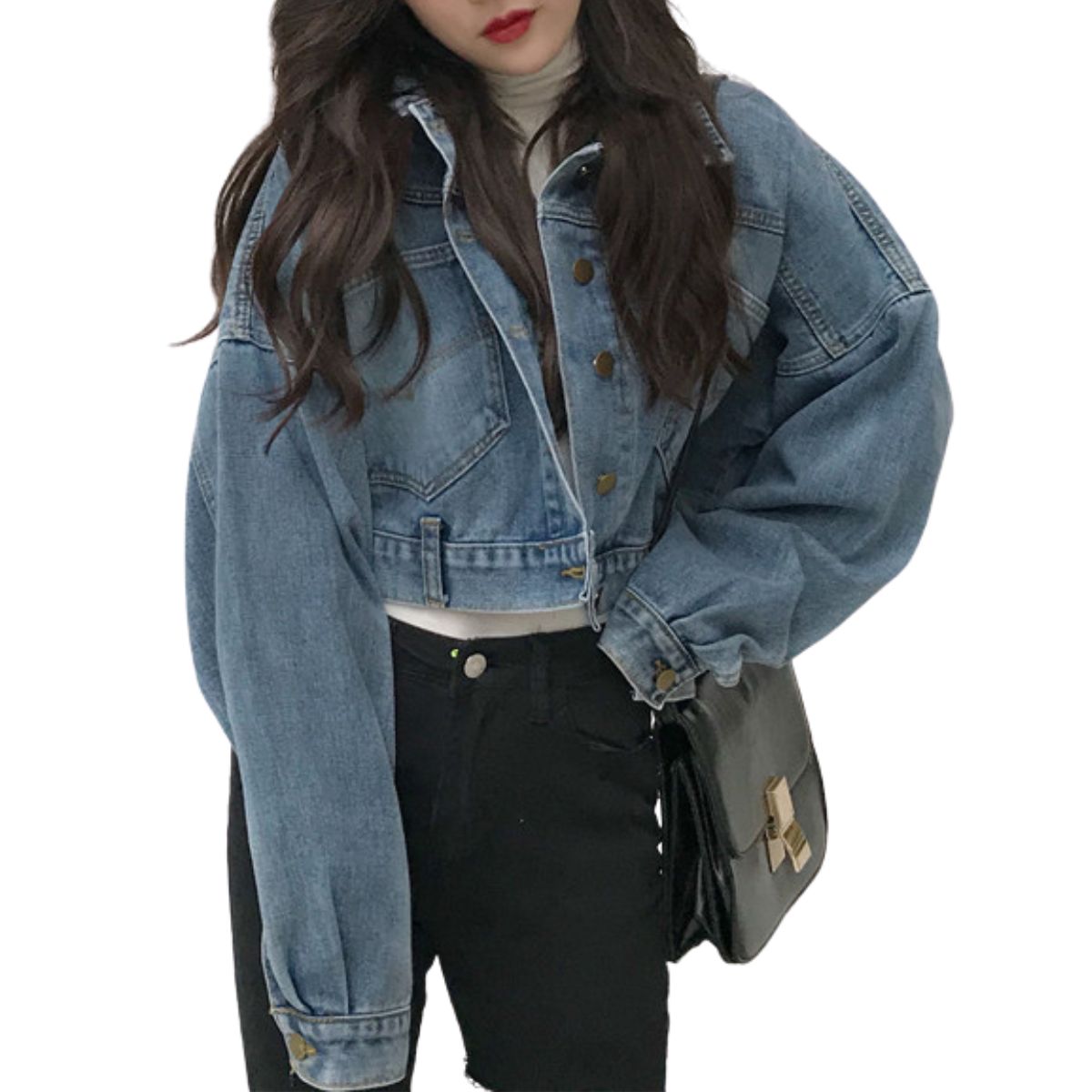 Cropped Denim Button-Front Jacket