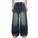 Vintage Whiskered Slub Relaxed Wide-Leg Denim Pants