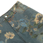 Smoke Rise Wide Leg Floral Print Denim Pants