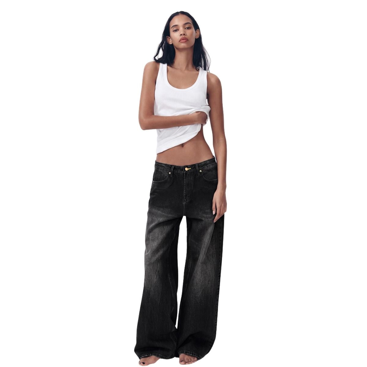 Vintage Distressed Gradient Wide Leg Jeans