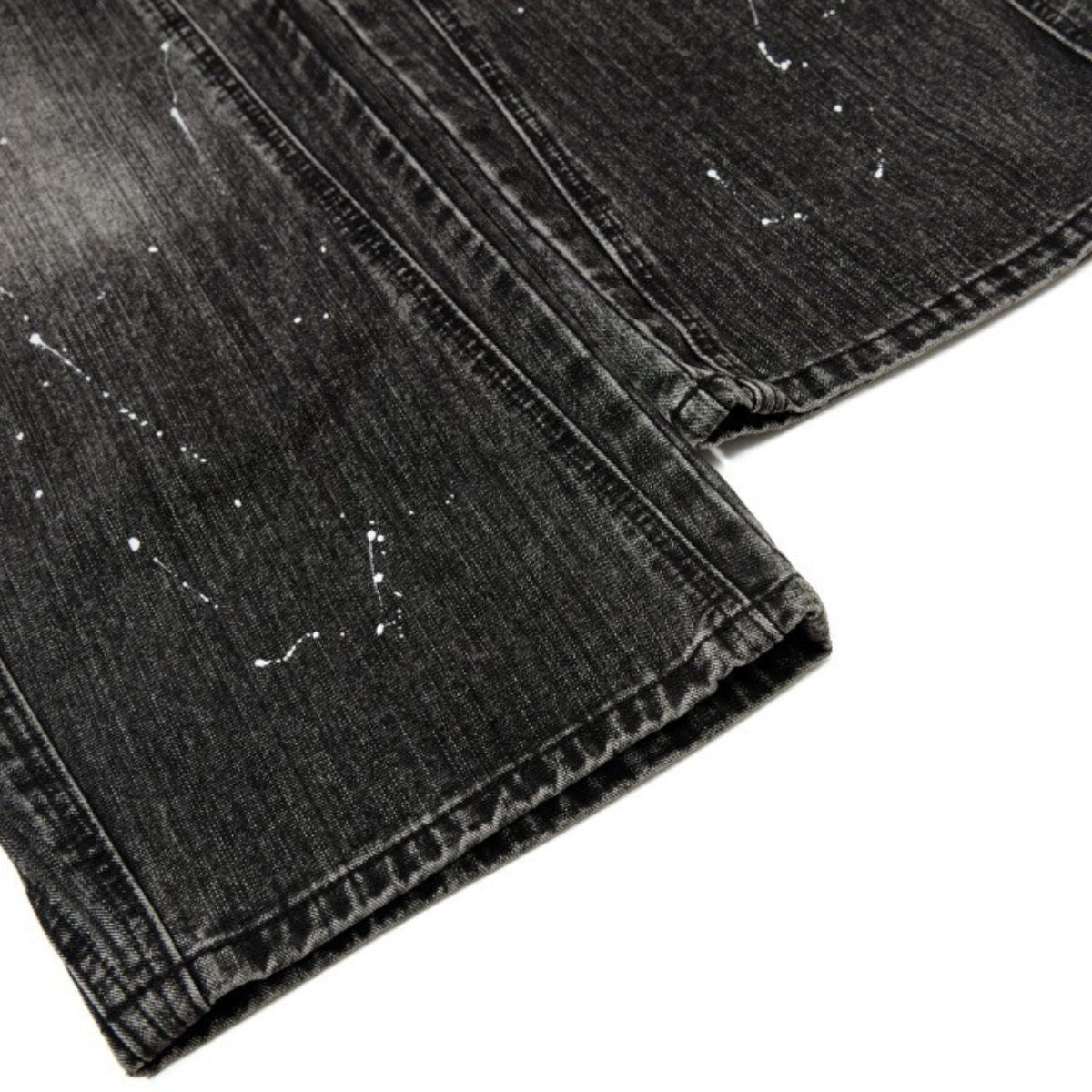 Men's Distressed Washed Denim Wide Leg Pants Punk Paint Splatter