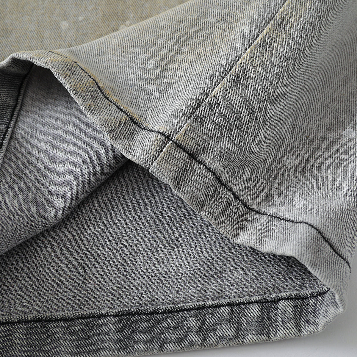 Splash Print Distressed Wash Denim Bermuda Shorts