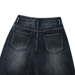 Double-Button Whiskered Wide-Leg Denim Shorts