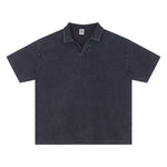 Retro Distressed Waffle Vintage Wash Polo T-Shirt