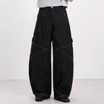 Washed Contrast-Stitch Baggy Relaxed Carpenter Denim Pants