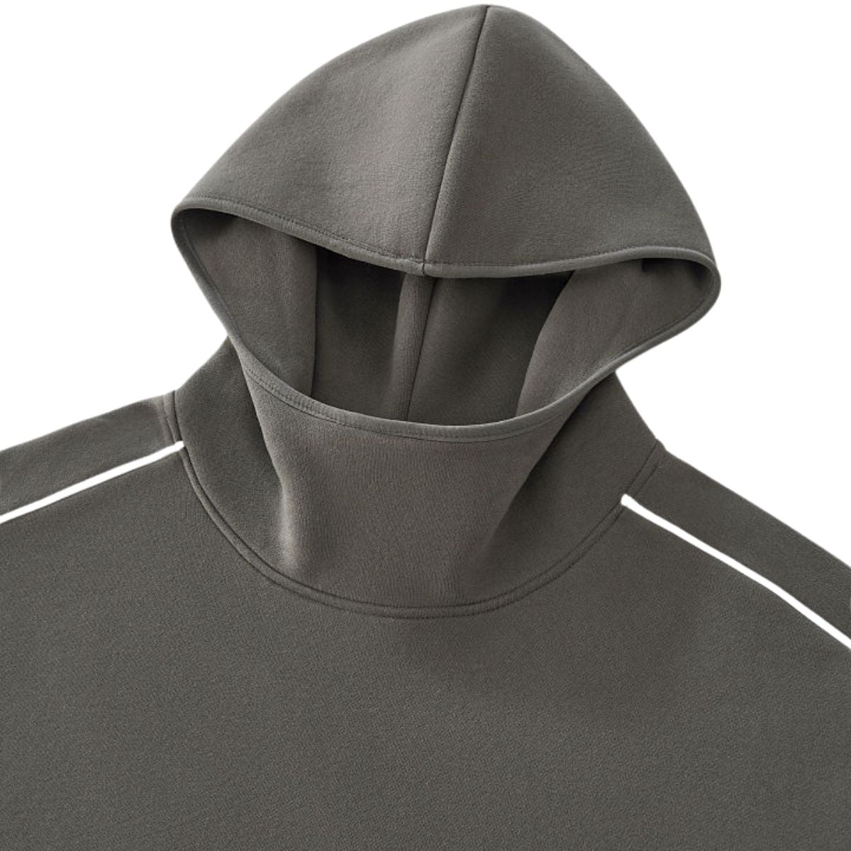 Boxy Contrast Webbing High Neck Face‑Cover Hoodie