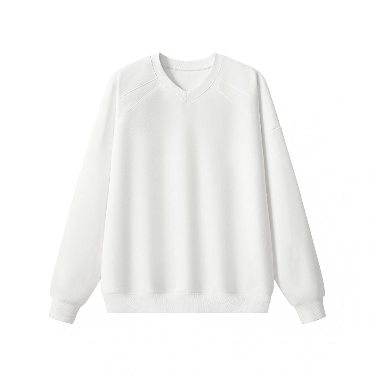 Drop‑Shoulder Spliced Cutaway Small V‑Neck Composite Crew Neck Sweatshirt