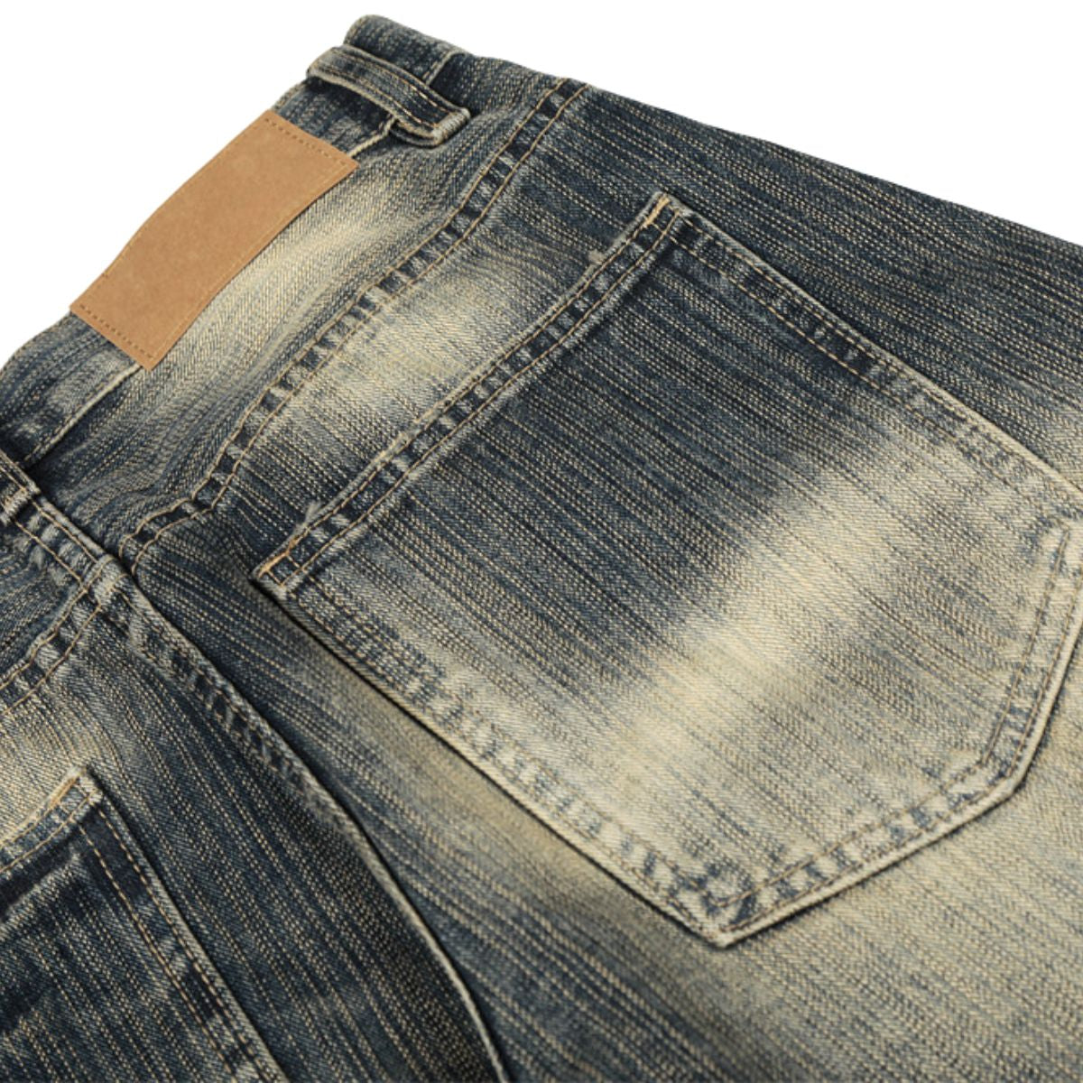 Men's Washed Faded Wide Leg Curved Denim Pants Distressed Punk