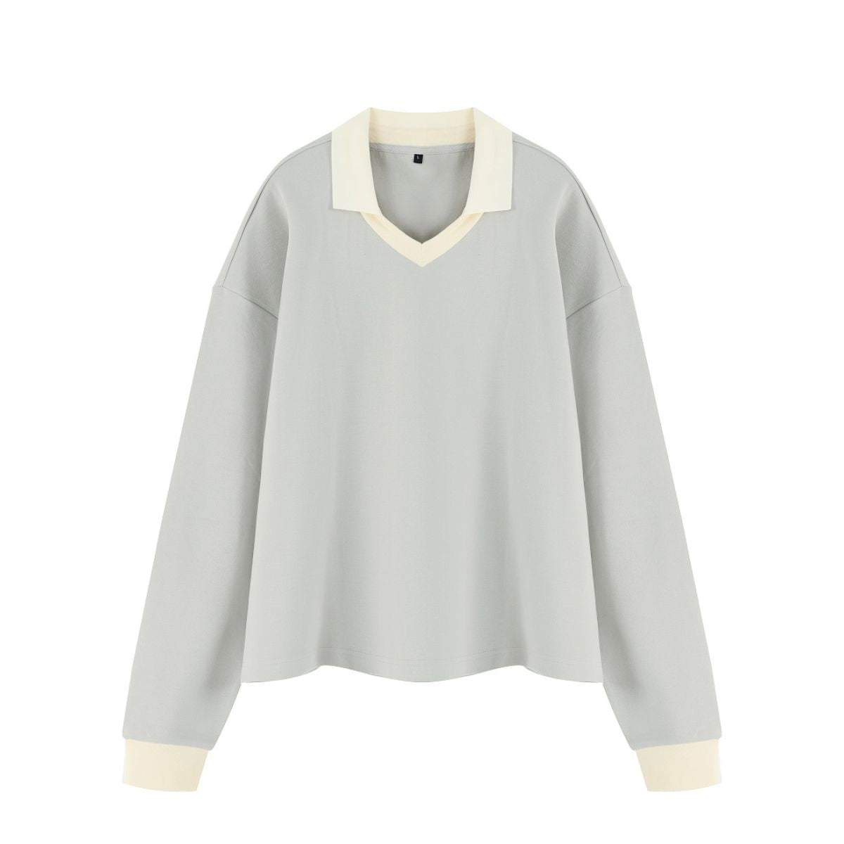 Women's Heavyweight Washed Color Block Collared Long Sleeve Sweatshirt