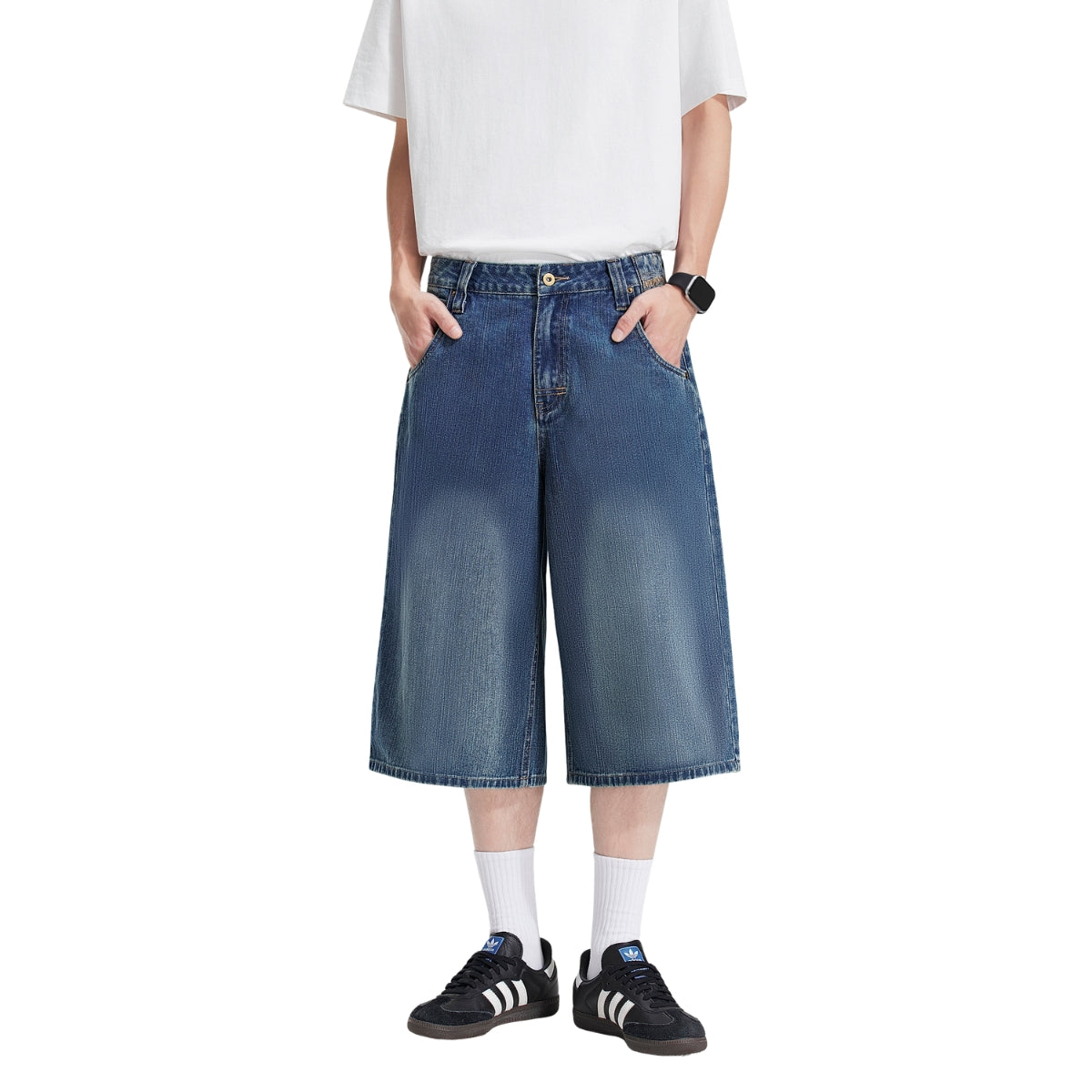 Retro Washed Denim Wide-Leg Bermuda Short