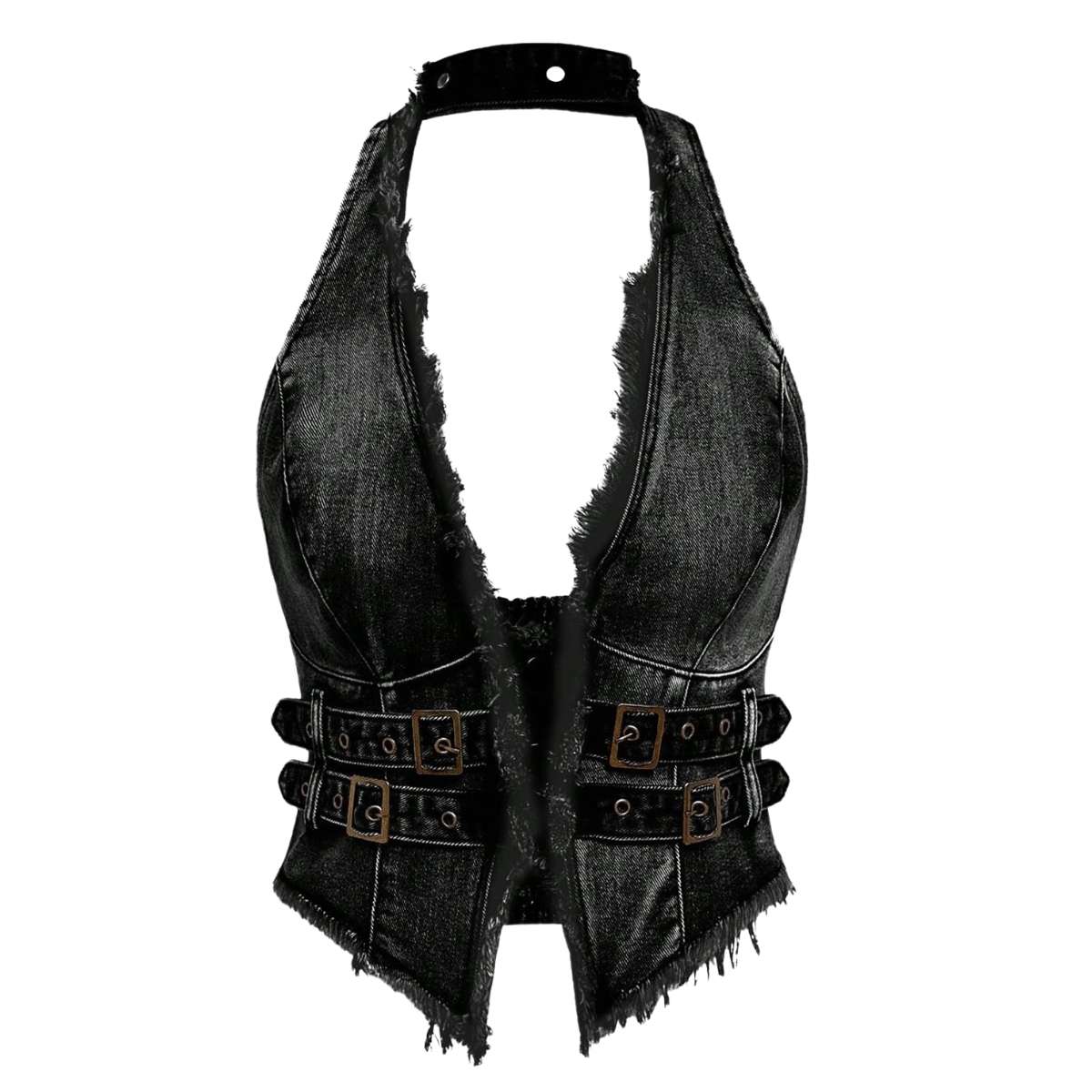 Women's Y2K Backless Fringe CorsetDenim Halter Top