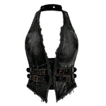 Women's Y2K Backless Fringe CorsetDenim Halter Top