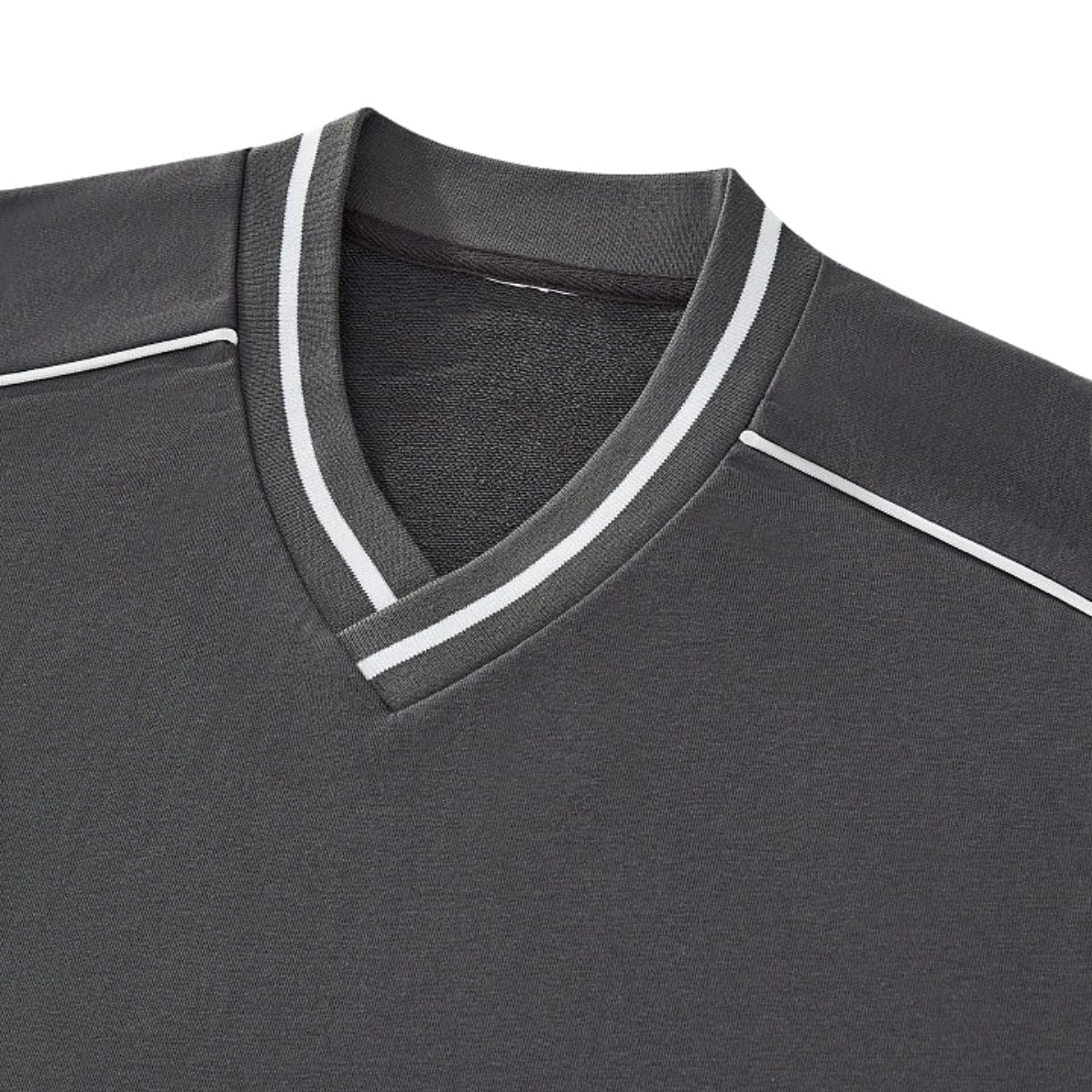 V Neck Contrast Color Drop Shoulder Sweatshirt Loose Fit Ribbed Cuffs