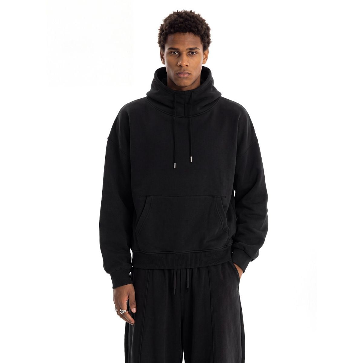 Heavyweight Drop‑Shoulder Relaxed Fit Drawstring Funnel Neck Sweatshirt