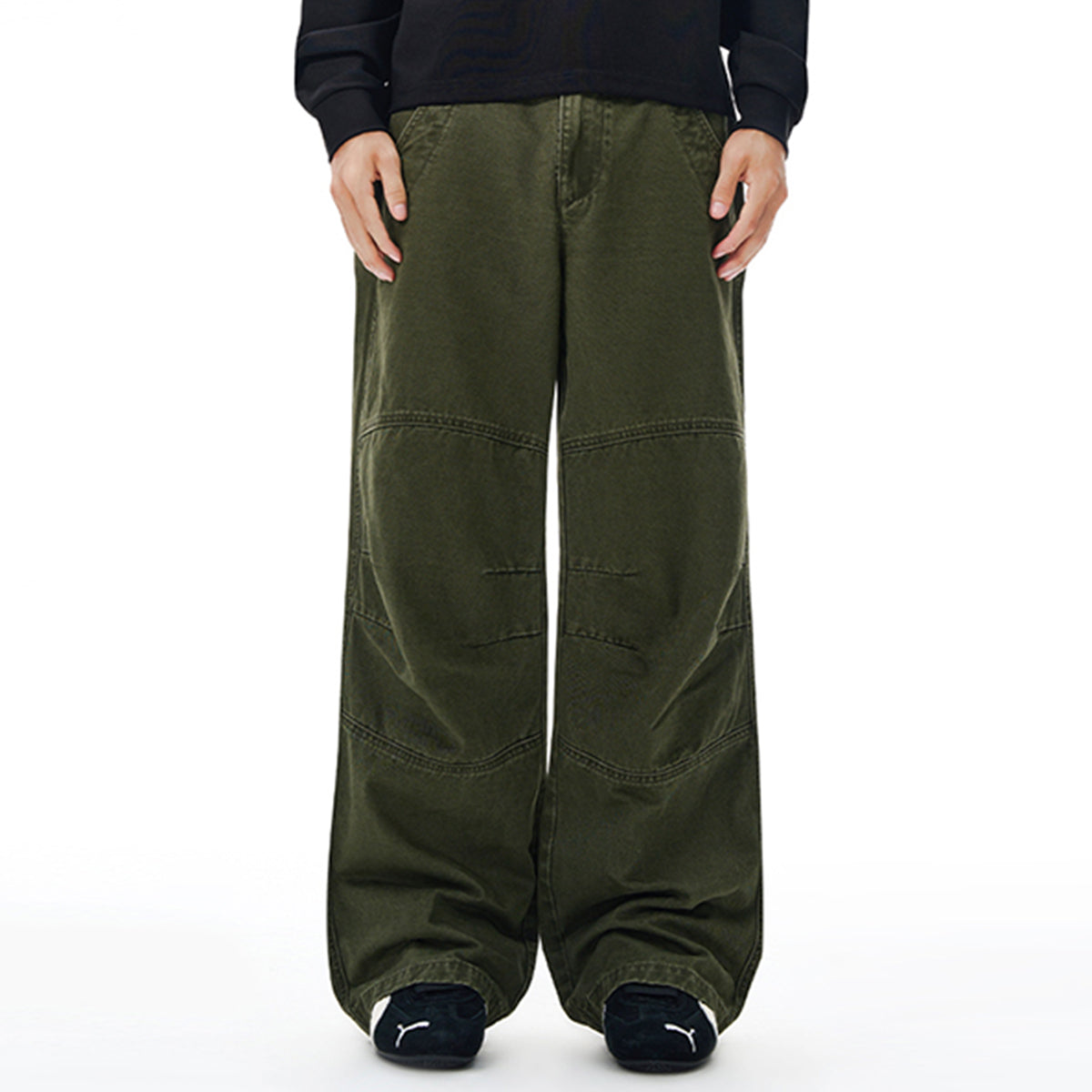 Vintage Washed Workwear Wide-Leg Relaxed Cargo Pants
