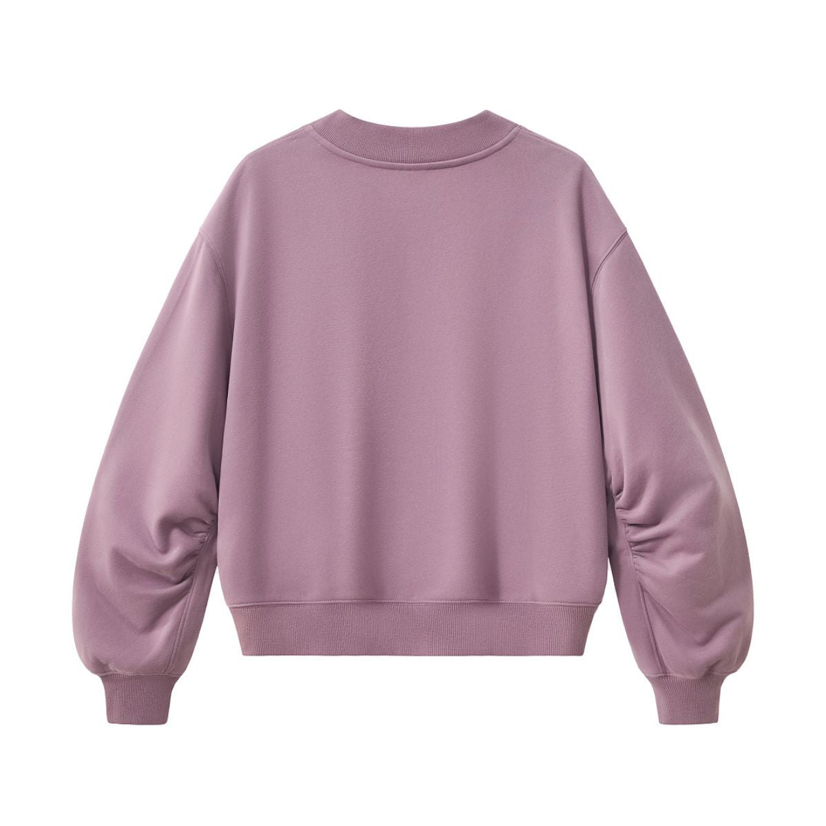 Boxy Short‑Wide V‑Neck Sweatshirt With Gathered Lantern Puff Sleeves