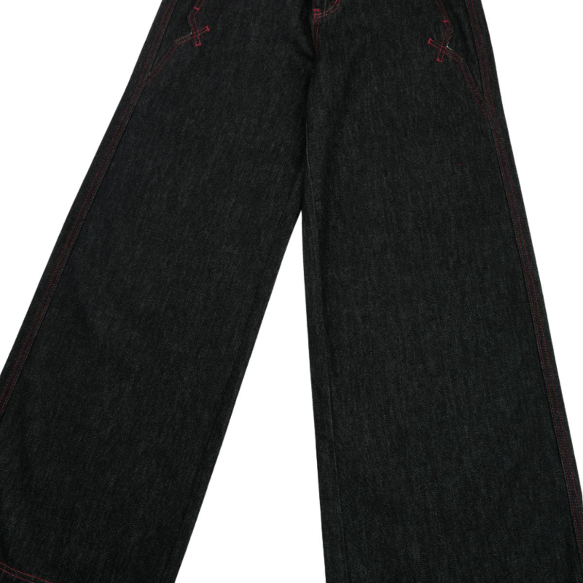 Embroidered Raw Denim Vintage Washed Loose Straight‑Leg Jeans