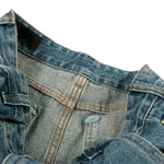 Men's Washed Distressed Denim Pants Loose Wide Leg Pleated Fade