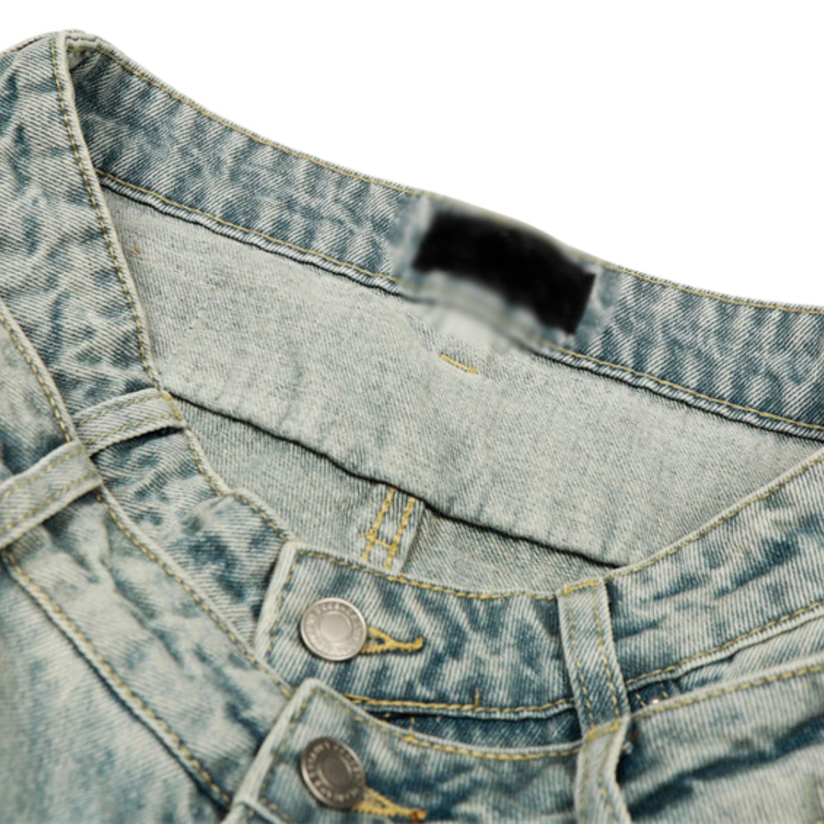 Men's Two-Tone Double Waist Denim Pants Washed Distressed Punk