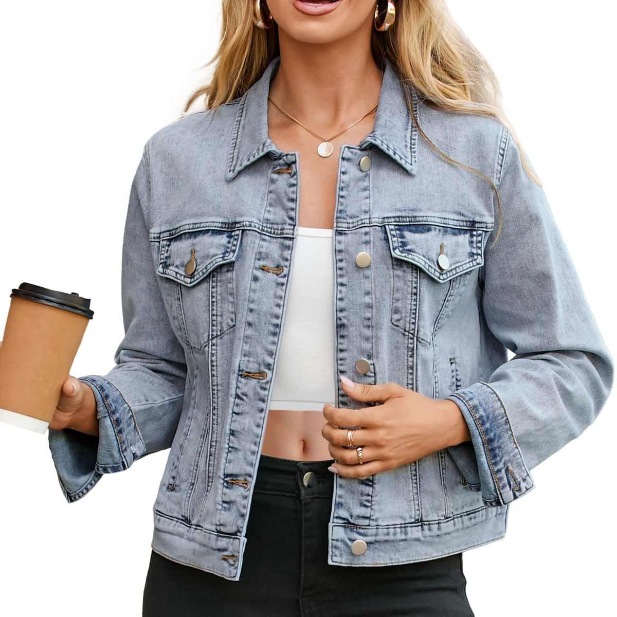 Women's Slim Fit Button Front Western Denim Jacket