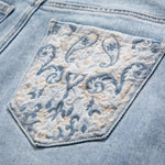 Risen Jeans Raw Hem Embroidered Pearl-Frog Closures Jeans