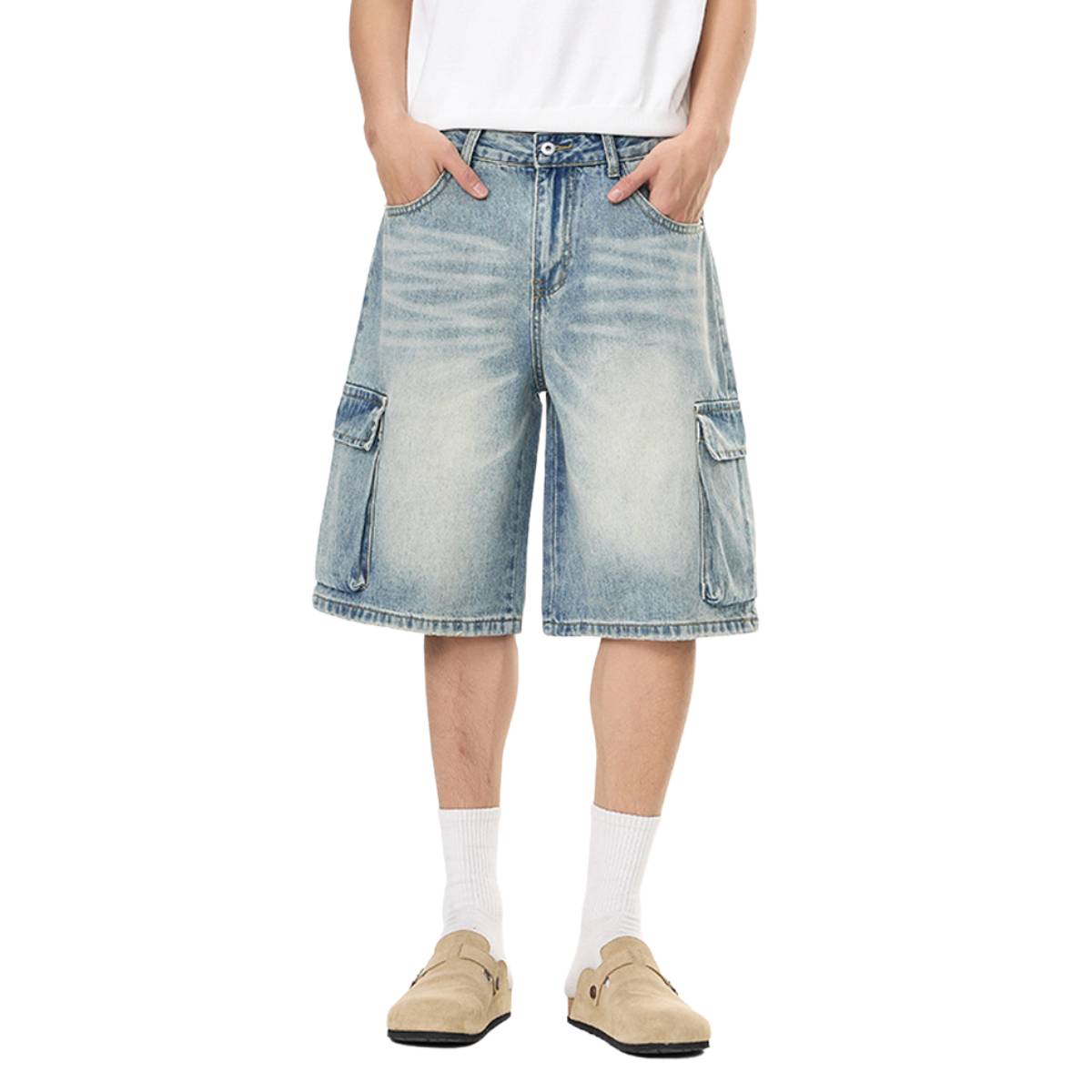 Wash Utility Pocket Denim Shorts