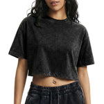Women's Loose Fit Acid Wash Cropped Short Sleeve T-Shirt
