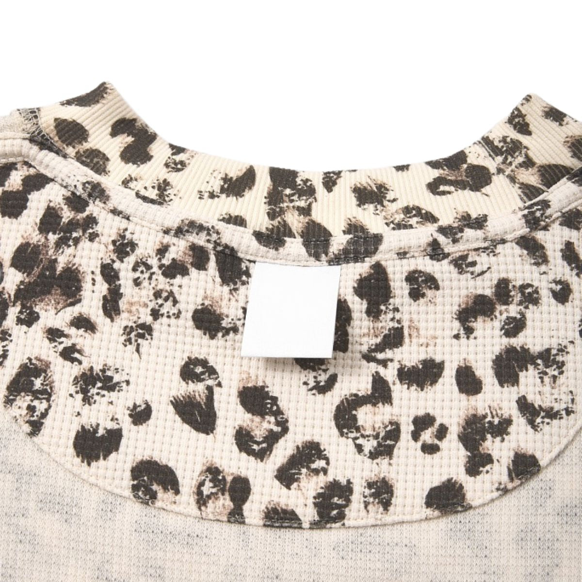 Leopard Print Waffle‑Knit Crew Neck Long Sleeve T‑Shirt