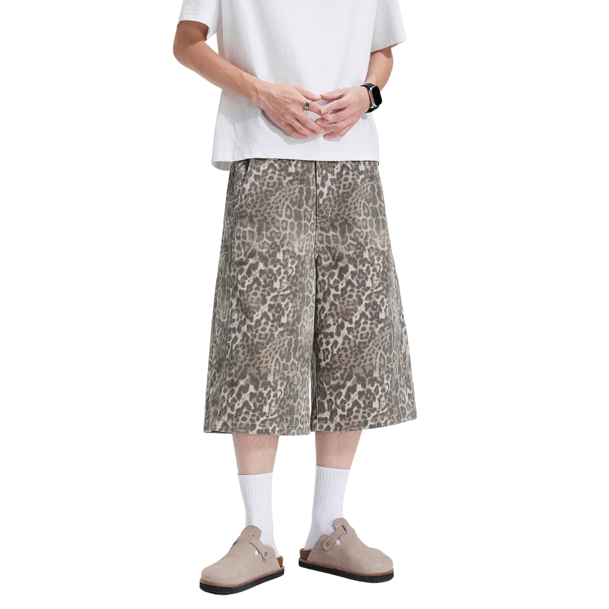 Retro Leopard Baggy Bermuda Shorts