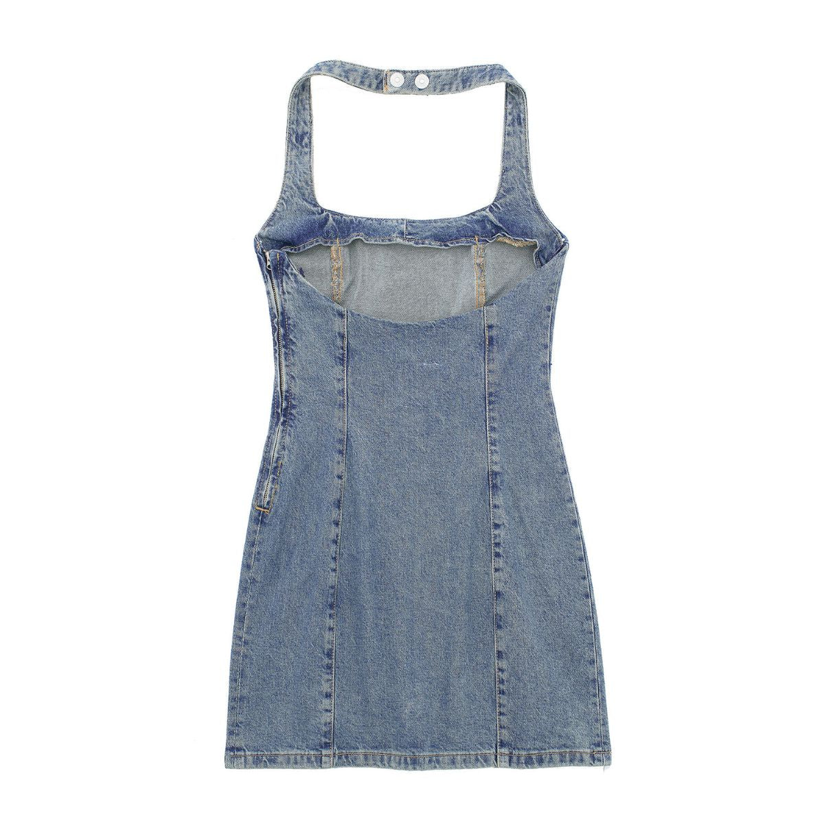 Falda vaquera con bordado de perlas y lavado vintage