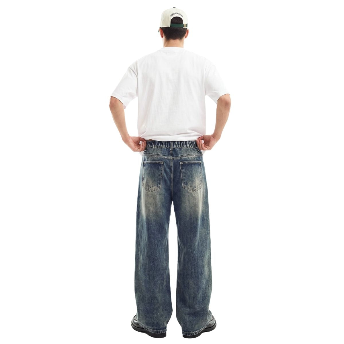 Vintage Gradient Washed Wide Leg Elastic Back Waist Jeans