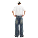 Vintage Gradient Washed Wide Leg Elastic Back Waist Jeans