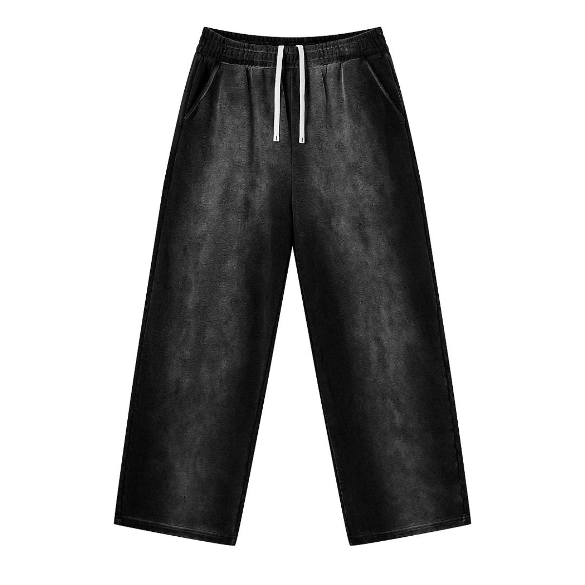Monkey Wash Ripped Distressed Curved Wide Leg Cotton Sweatpants