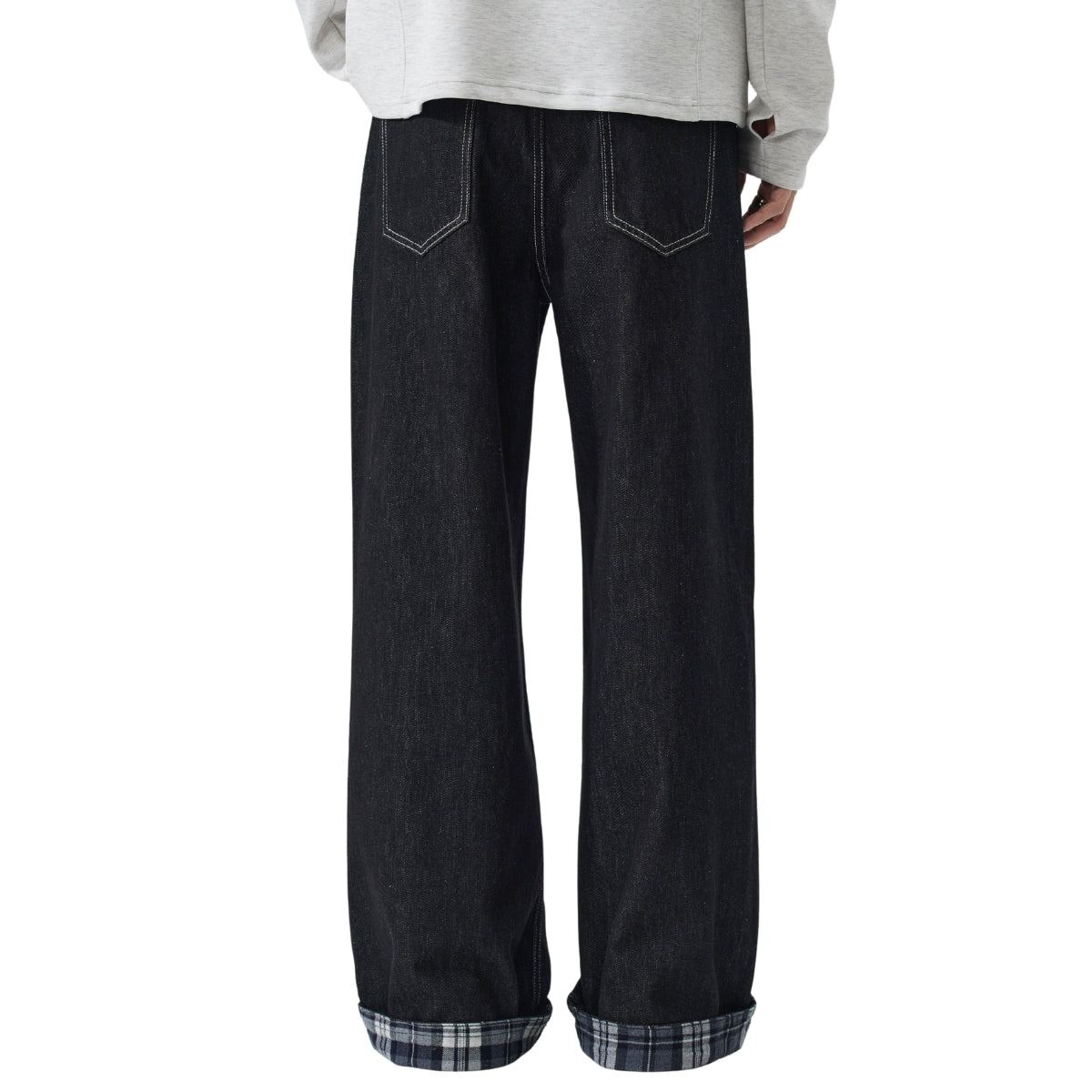 Plaid Cuff Baggy Jeans