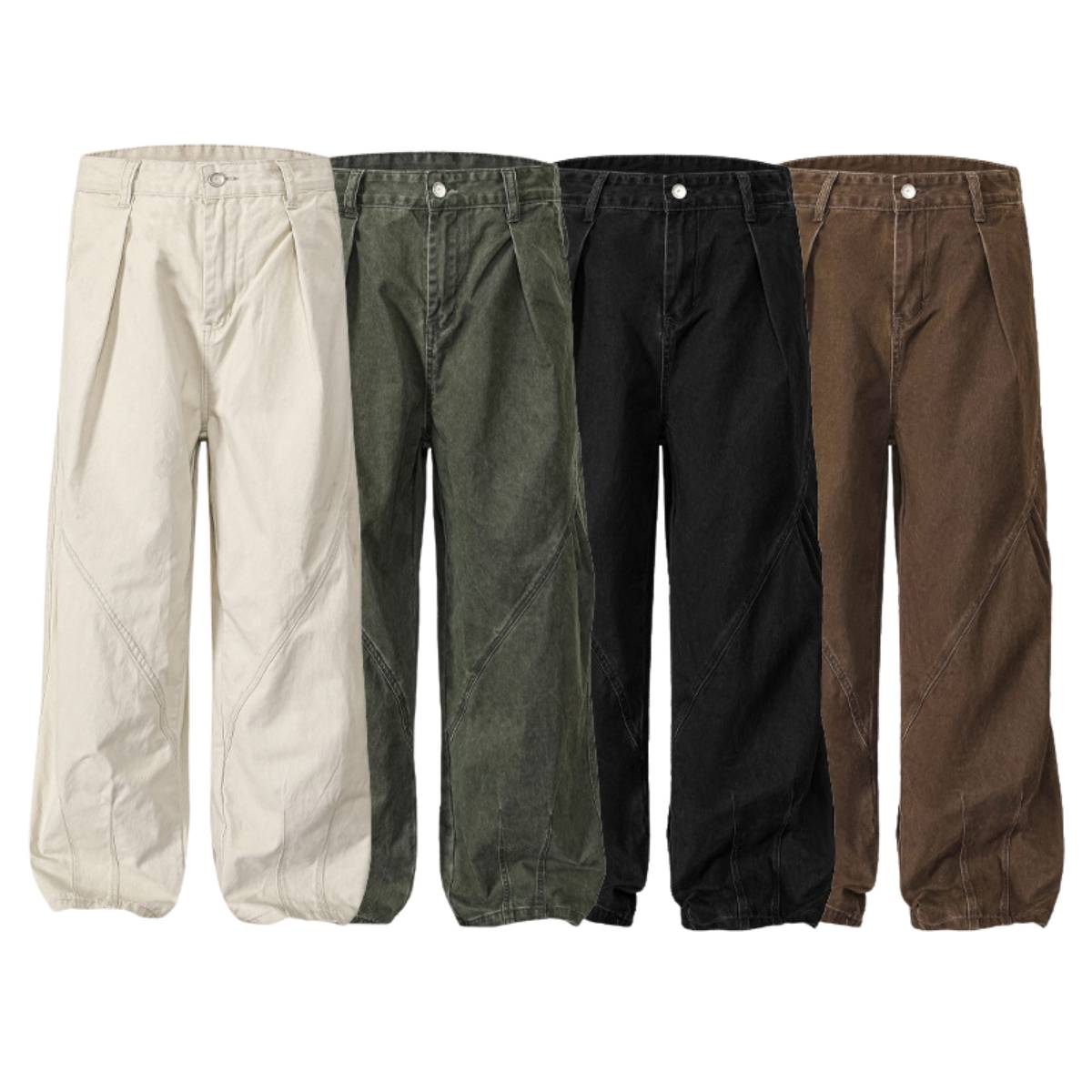 Striped Corduroy Patchwork Relaxed Fit Multi-Pocket Utility Cargo Pants