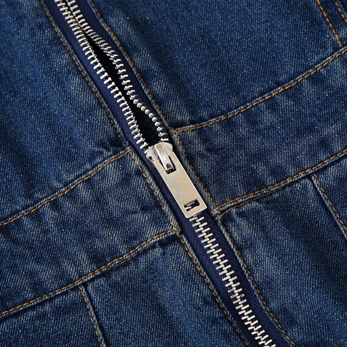 Falda vaquera con bordado de perlas y lavado vintage