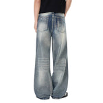 Retro Bleached Ripped Loose Fit Wide Leg Jeans