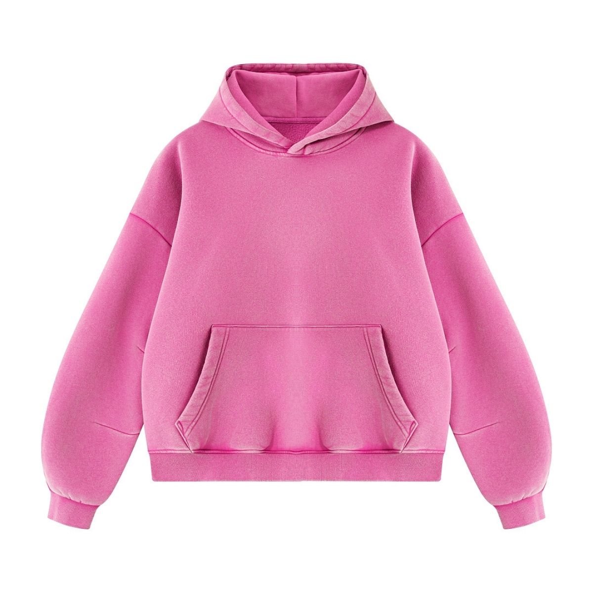 Vintage Washed Distressed Curved‑Sleeve Fleece‑Lined Hoodie