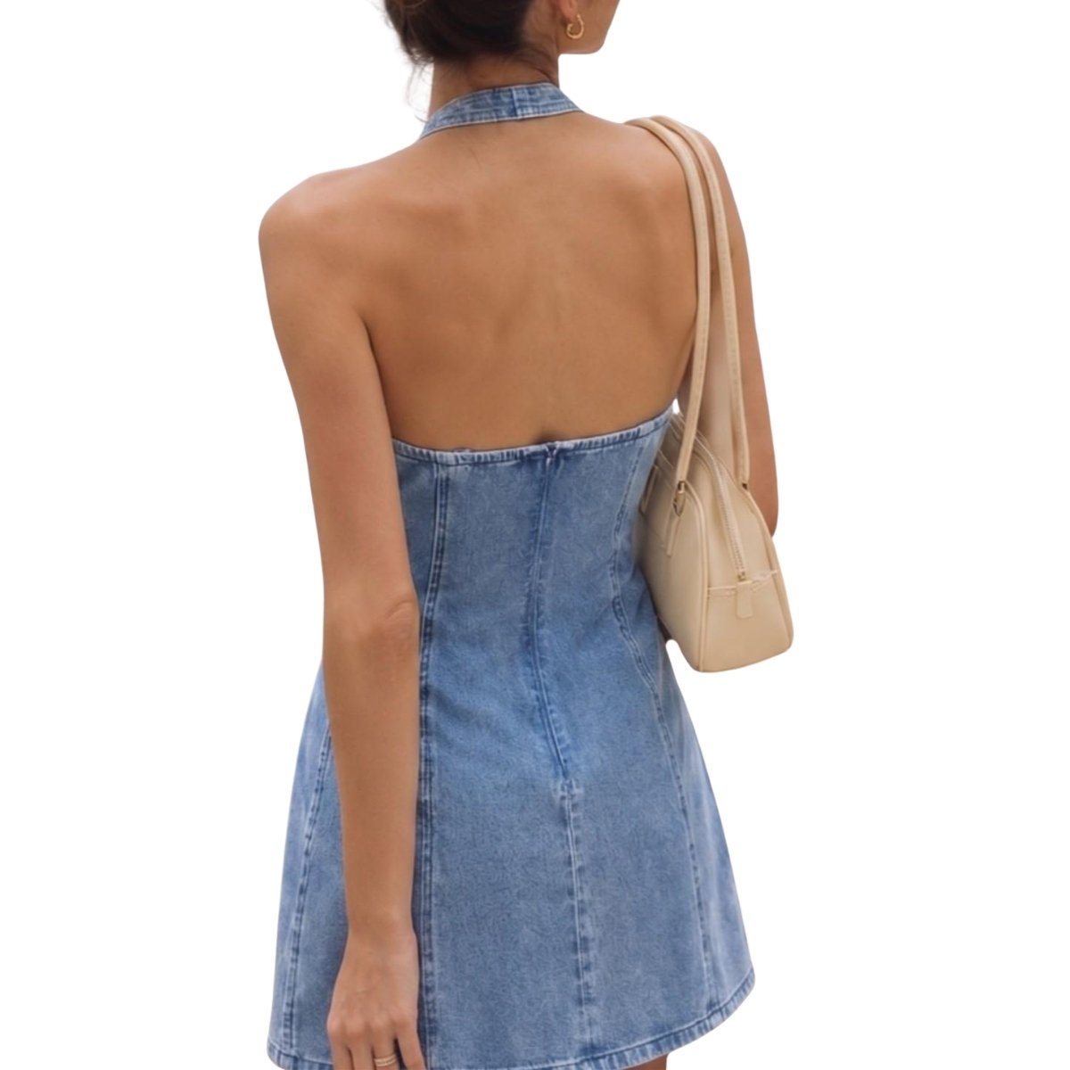 Vestido vaquero midi con cinturón y mangas cortas