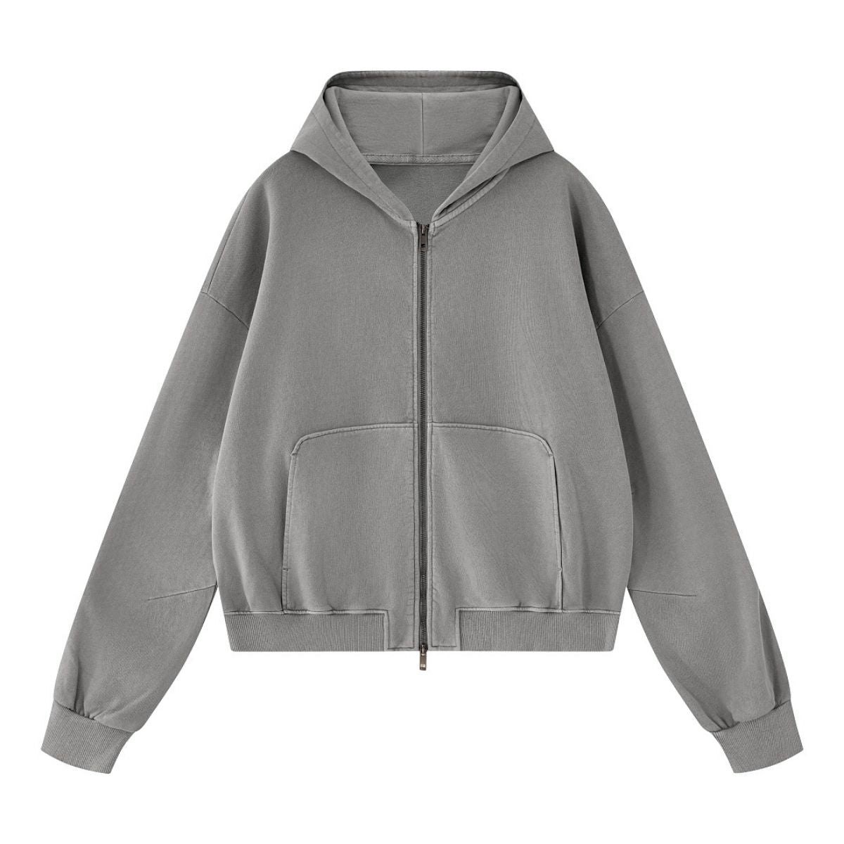 Vintage Washed Cotton Double‑Zip Hoodie