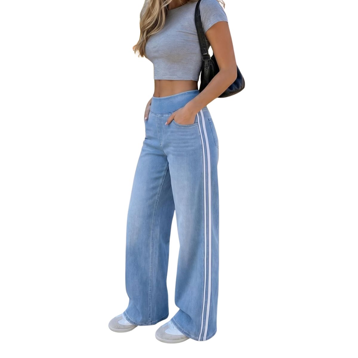 Women's Side Stripe Stretch Wide Leg Jeans