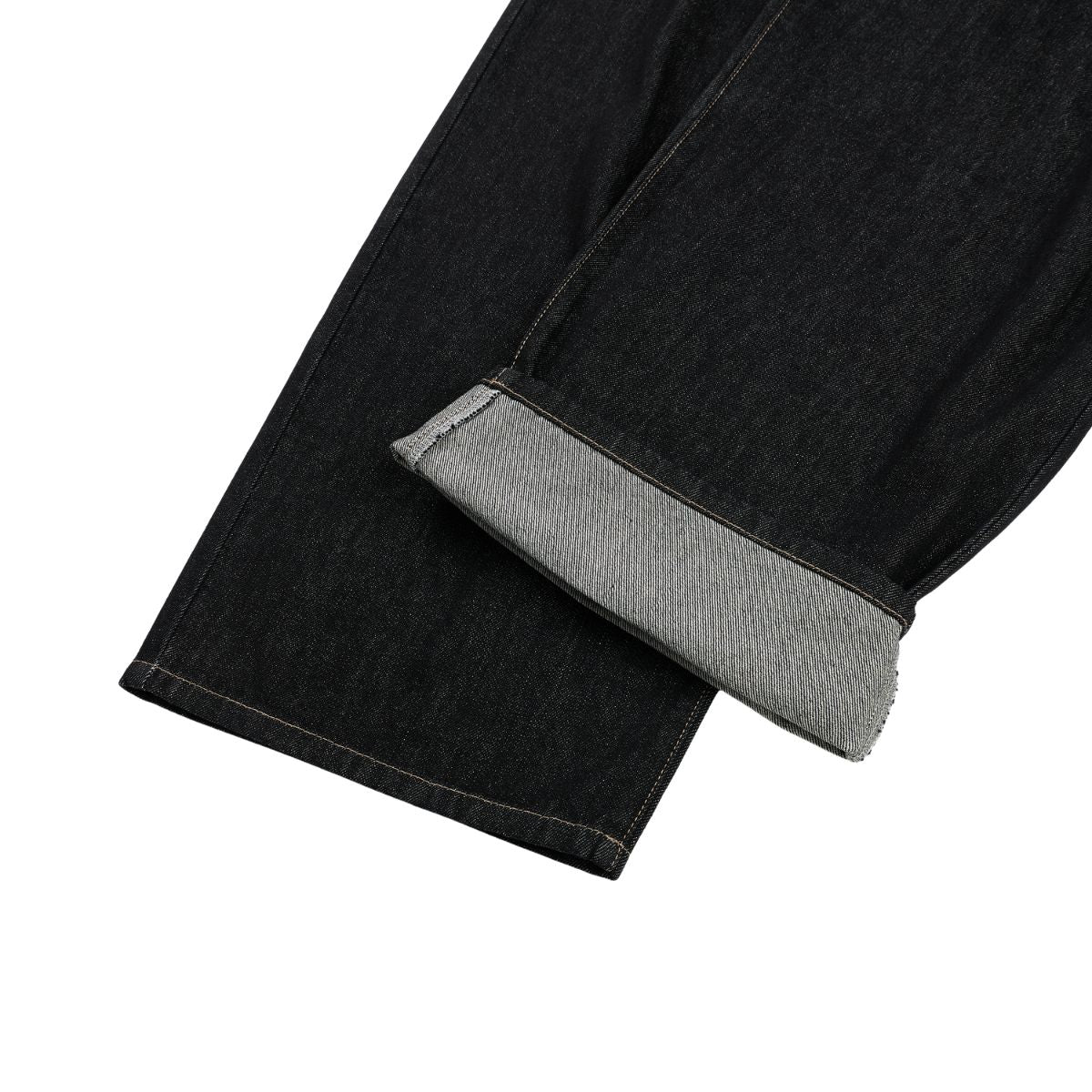 Creased Raw Denim Straight‑Leg Jeans